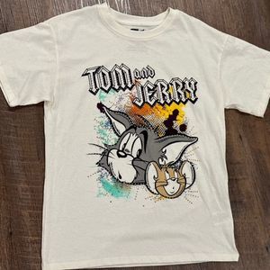 Tom and Jerry Women’s SIZE Small Short Sleeve T-shirt ivory (beige Rhinestones